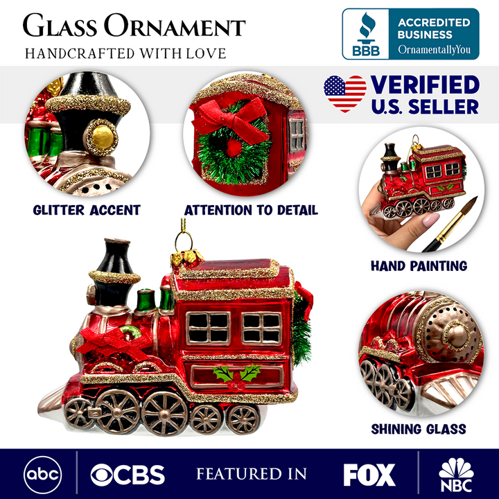 (Pre-Order) Vintage Holiday Express Train Glass Christmas Ornament