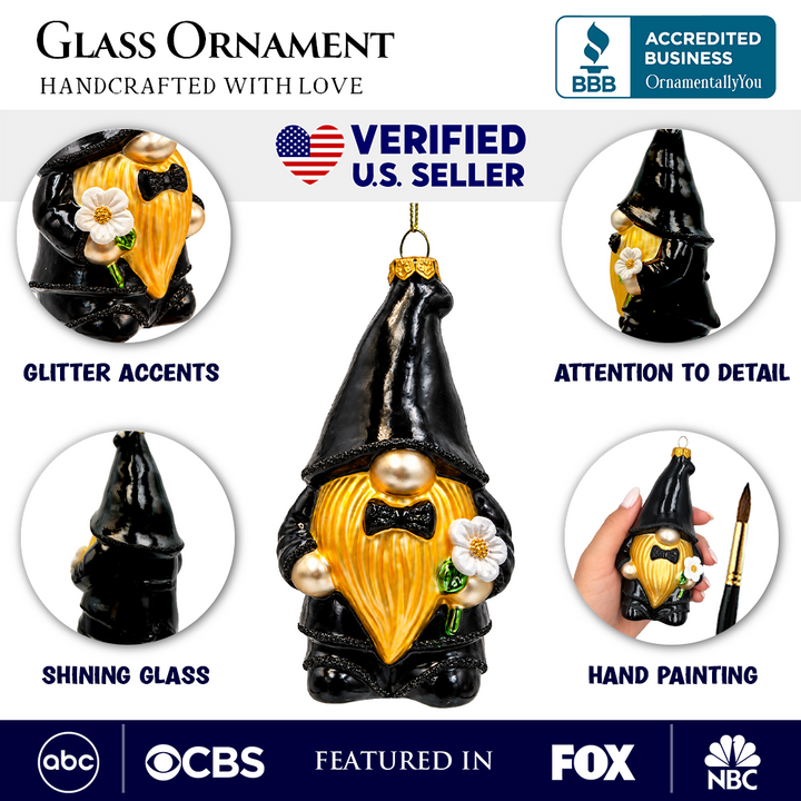 (PRE-ORDER) Wedding Groom Gnome Glass Ornament, Newlywed Husband Gift and Wedding Tree Decor