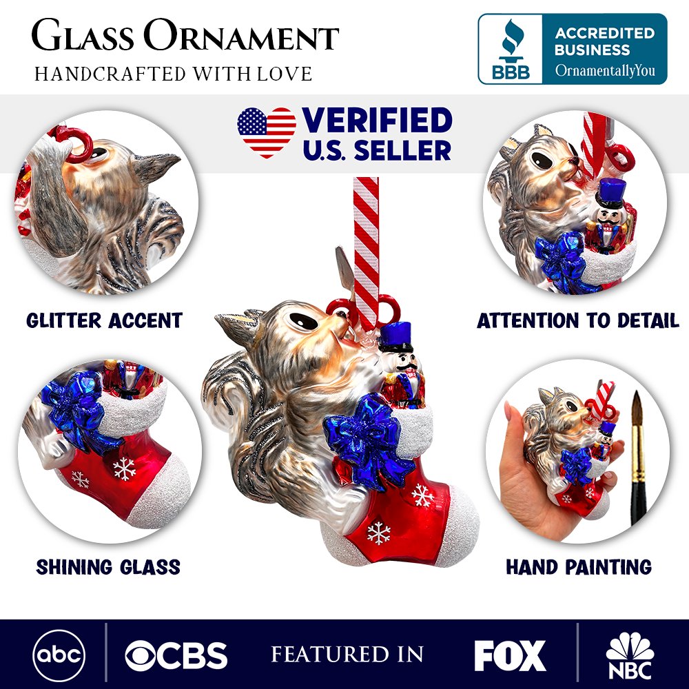 Whimsical Cute Squirrel Glass Ornament, Funny Adorable Animal Gift for Kids Glass Ornament OrnamentallyYou 