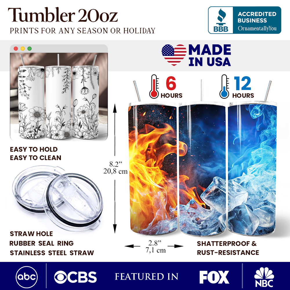 White and Black Wild Flowers Tumbler With Lid and Stainless Steel Straw, Beautiful Spring Travel Mug Gift