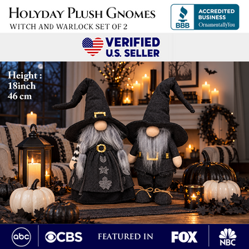 Witch and Warlock Plush Gnome Set of 2, Elegant Gothic 18" Halloween Home Decoration