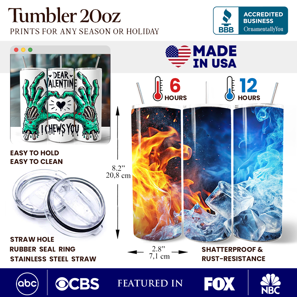 Zombie Valentine Hands I Chews You Tumbler With Lid and Stainless Steel Straw, Funny Travel Mug Gift for Horror Spring Season