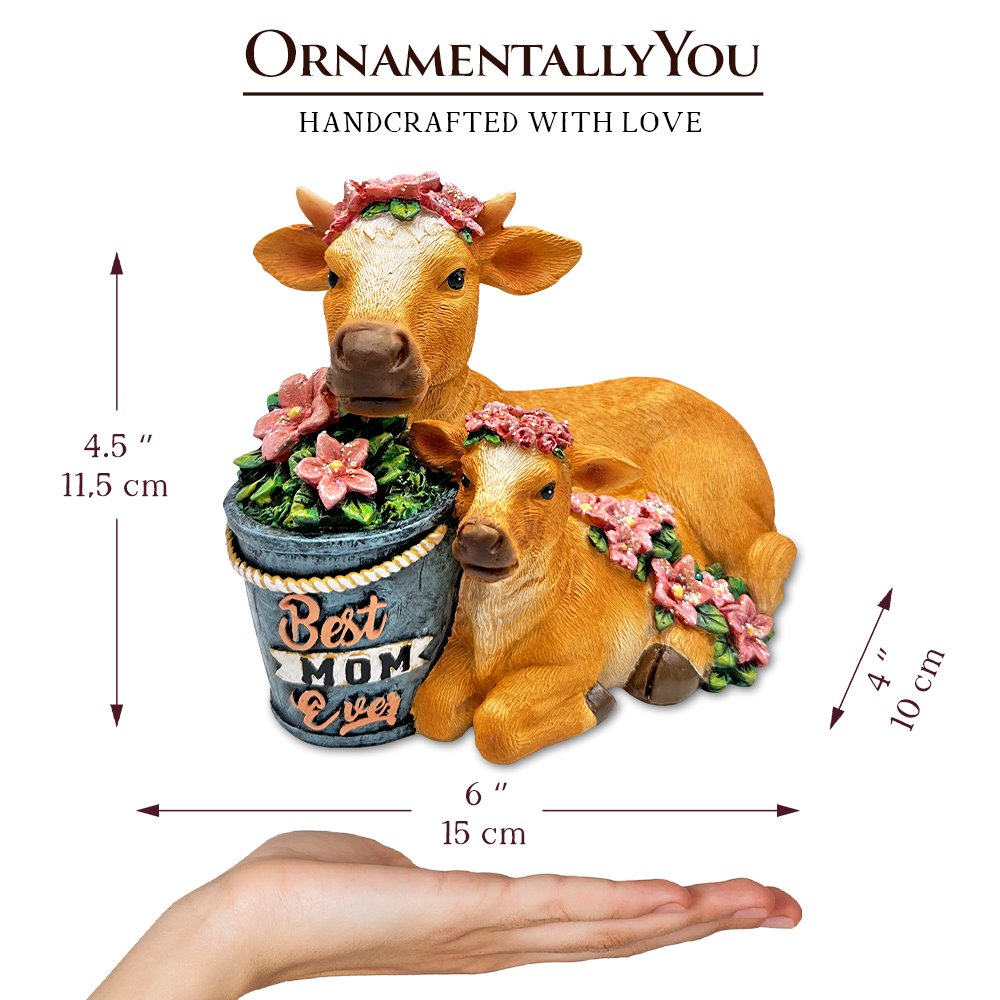 (Pre-Order) Best Mom Cow and Calf Charming Figurine, “6 Keepsake Jersey Statue and Mother’s Day Gift Resin Statues OrnamentallyYou 