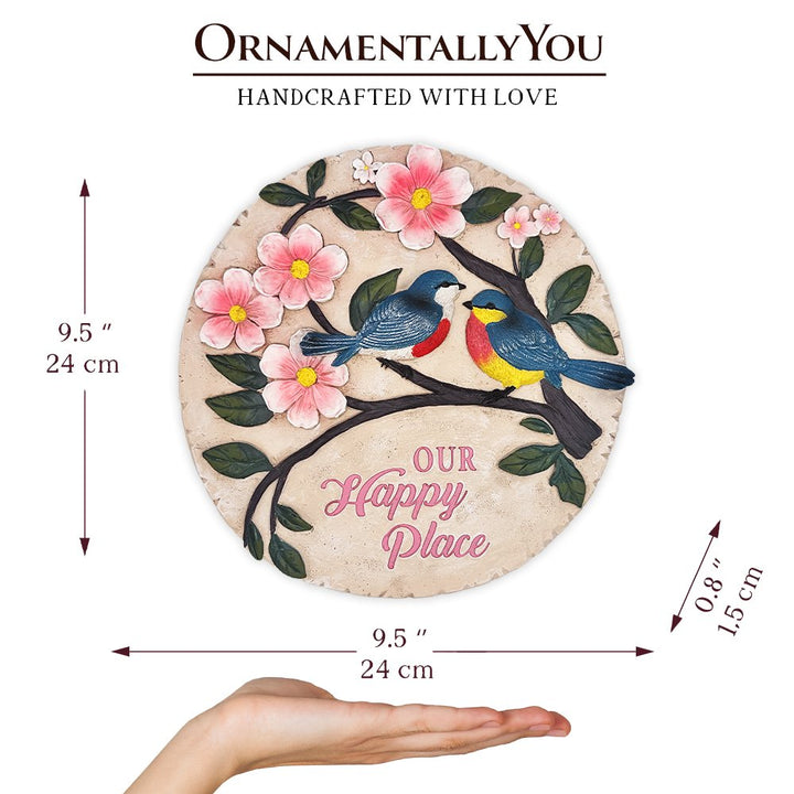 Blossoming Songbirds Positivity Stepping Stone, 9.5" Happiness Garden Decoration and Support Gift Resin Statues OrnamentallyYou 