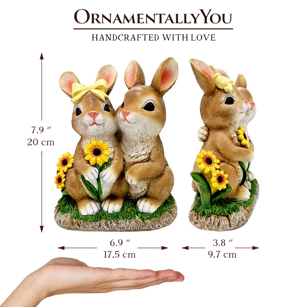 Bunny Embrace Garden Statue, 8" Hugging Rabbit Couple Figurine Outdoor Decor Resin Statues OrnamentallyYou 