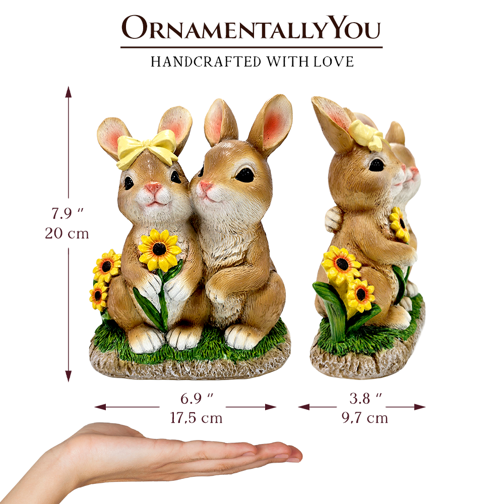 Bunny Embrace Garden Statue, 8" Hugging Rabbit Couple Figurine Outdoor Decor