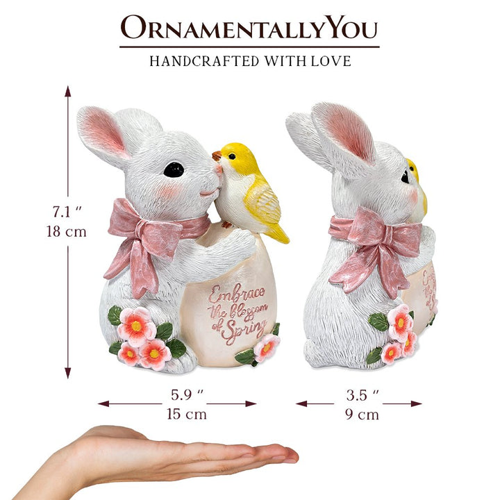 Bunny and Yellow Bird Easter Garden Statue, 7" Spring Rabbit Figurine Outdoor Decor Resin Statues OrnamentallyYou 
