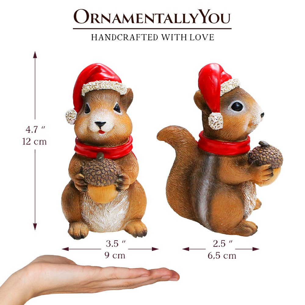 (Pre-Order) Charming Chipmunk with Santa Hat Figurine, 5" Playful Christmas Rodent Garden Statue Resin Statues OrnamentallyYou 