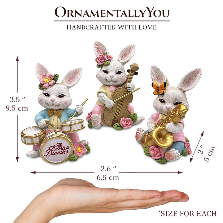Easter Bunny Band Trio Set of Three Figurines, 3.5" Rabbit Statue Resin Statues OrnamentallyYou 