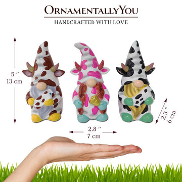 (Pre-Order) Endearing Cow Gnome Trio Mini Statue Set of Three, 5" Miniature Figurine and Unique Farm Resin Garden Statue Resin Statues OrnamentallyYou 