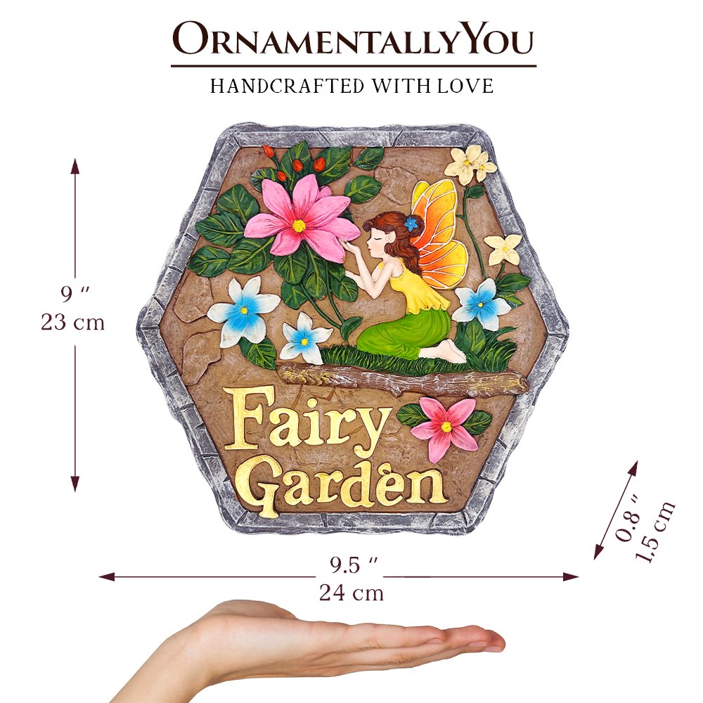 Fairy Kisses and Flowers Garden Stepping Stone, 9.5" Outdoor Decoration Statue Resin Statues OrnamentallyYou 