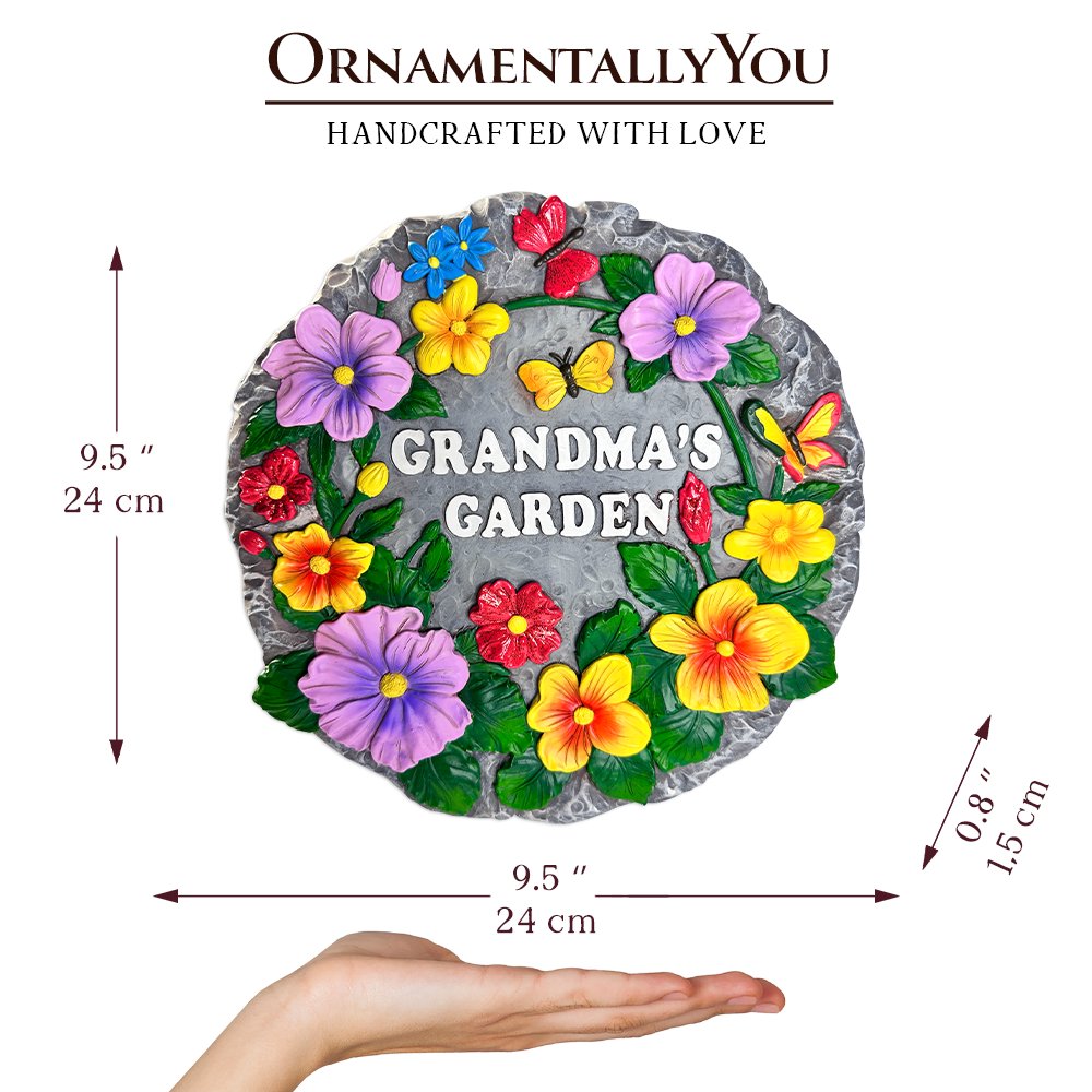 Grandma’s Garden Floral Stepping Stone, 9.5" Decorative Outdoor Decoration Resin Statues OrnamentallyYou 