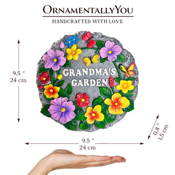 Grandma’s Garden Floral Stepping Stone, 9.5" Decorative Outdoor Decoration Resin Statues OrnamentallyYou 