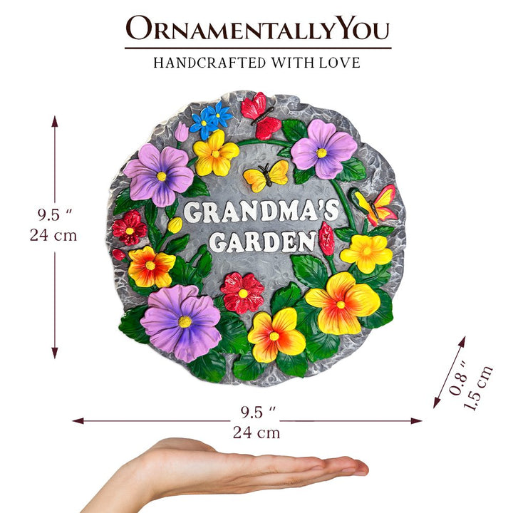 Grandma’s Garden Floral Stepping Stone, 9.5" Decorative Outdoor Decoration Resin Statues OrnamentallyYou 