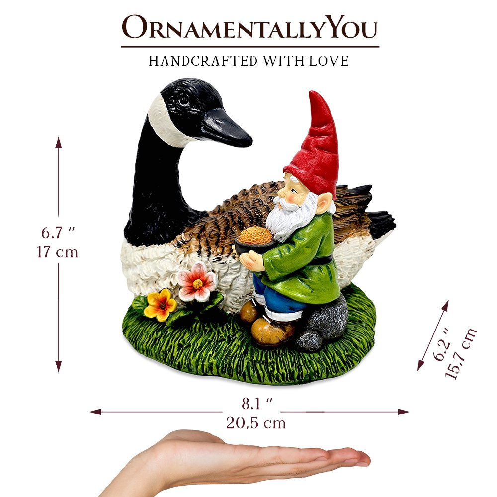 Gus the Canadian Goose & Gnorman the Gnome Garden Statue, 7" Figurine and Outdoor Decoration Resin Statues OrnamentallyYou 