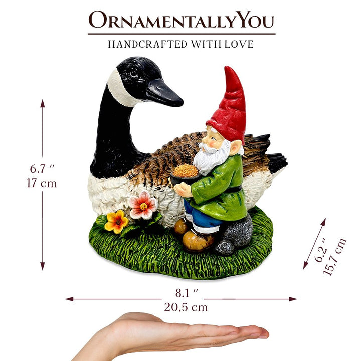 Gus the Canadian Goose & Gnorman the Gnome Garden Statue, 7" Figurine and Outdoor Decoration Resin Statues OrnamentallyYou 