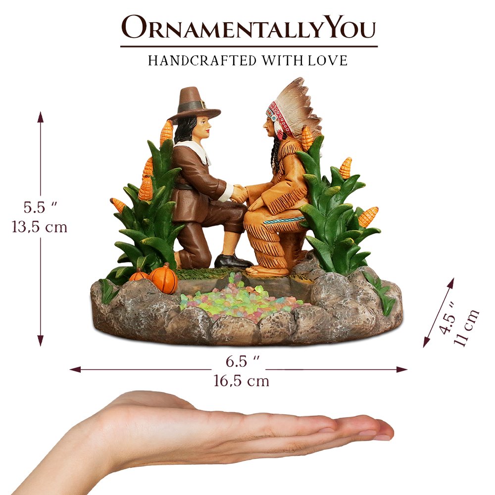 (Pre-Order) Harvest Harmony Kinship Between Native Americans and Pilgrims Figurine, 6" Fall Decor and Thanksgiving Statue Resin Statues OrnamentallyYou 