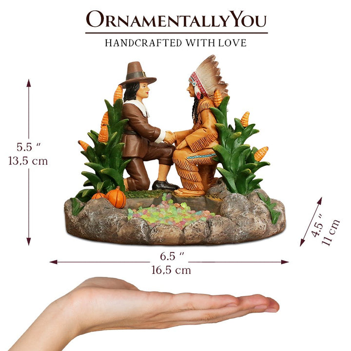 (Pre-Order) Harvest Harmony Kinship Between Native Americans and Pilgrims Figurine, 6" Fall Decor and Thanksgiving Statue Resin Statues OrnamentallyYou 