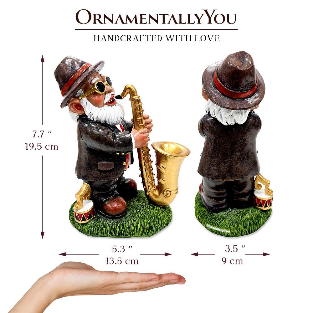 Jazzy Gnome Garden Statue, 8" Music Playing Dwarf Figurine Outdoor Decor Resin Statues OrnamentallyYou 