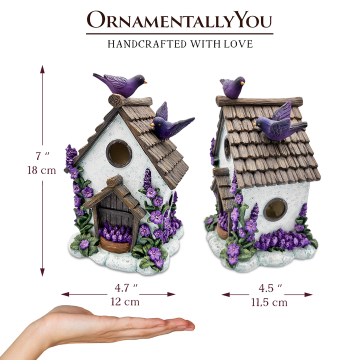 Lovely Floral Lavender Bird House Figurine, 7" Novelty Cottage Garden Decor