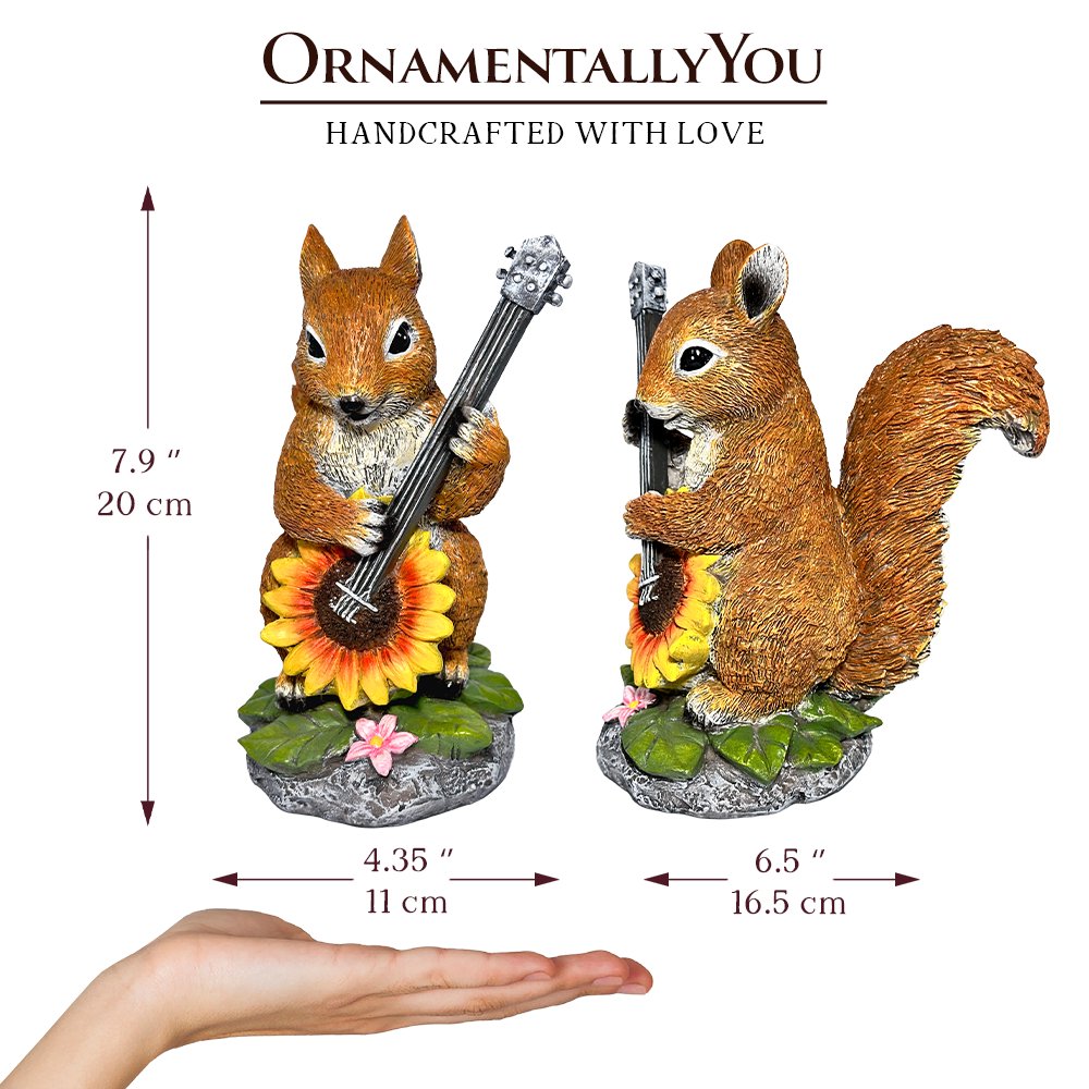 Melody of the Meadow Squirrel Garden Statue, 8" Sunflower Banjo Outdoor Decor Resin Statues OrnamentallyYou 