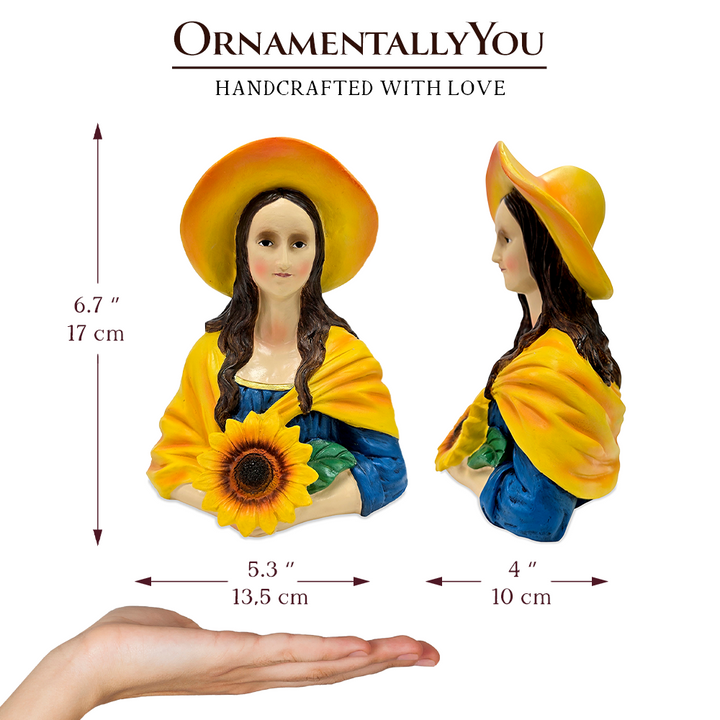 Mona Lisa The Sunflower Guardian Art Sculpture Figurine, 7" Spring Garden Statue and Leonardo Da Vinci Mix