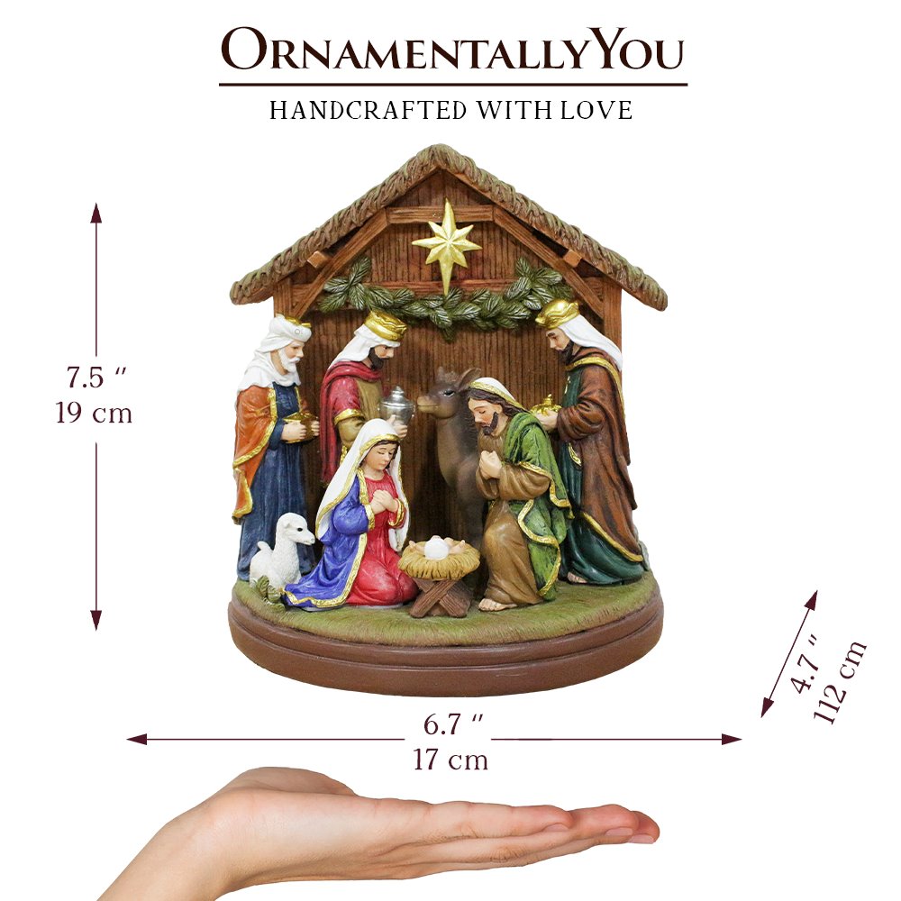 (Pre-Order) Radiant Nativity Scene Handcrafted Statue Figurine, 7" Birth of Jesus Christian Home Decoration Resin Statues OrnamentallyYou 