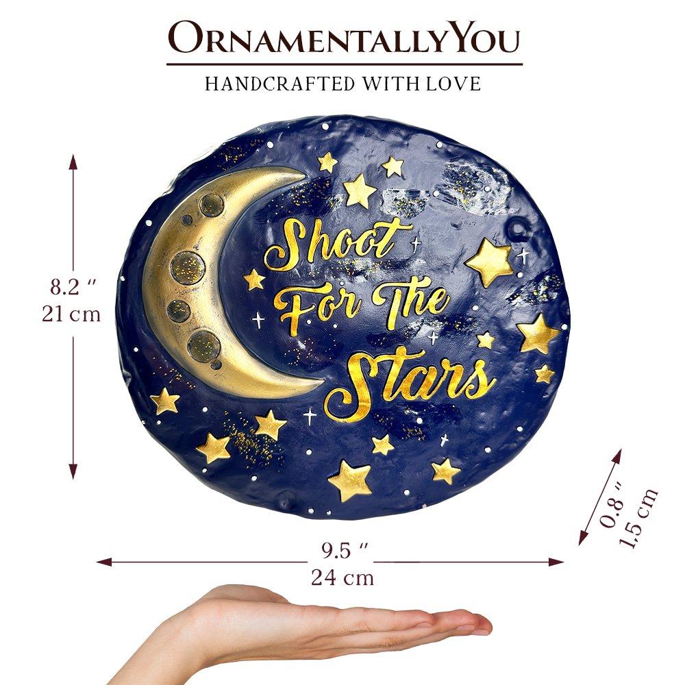 Shoot for the Stars Stepping Stone, 9.5" Galactic Moon and Stars Space Themed Gift Resin Statues OrnamentallyYou 