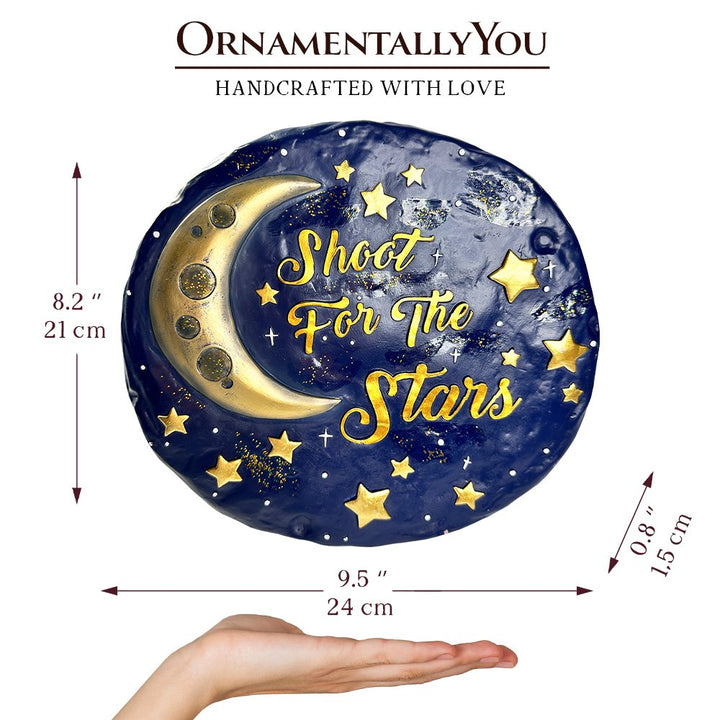 Shoot for the Stars Stepping Stone, 9.5" Galactic Moon and Stars Space Themed Gift Resin Statues OrnamentallyYou 