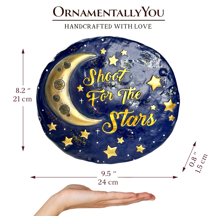 Shoot for the Stars Stepping Stone, 9.5" Galactic Moon and Stars Space Themed Gift