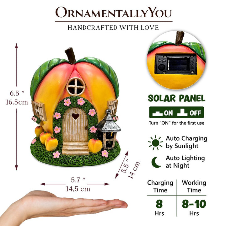 Solar Powered Peach Themed Garden Home Statue, 7" Lighted Cottage Figurine Outdoor Decor Resin Statues OrnamentallyYou 
