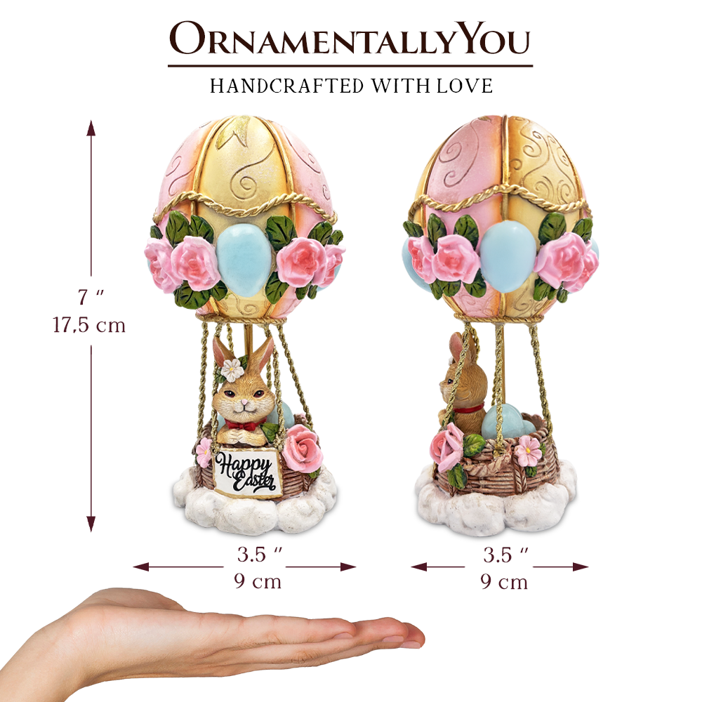 (Pre-Order) Springtime Voyage Easter Bunny Hot Air Balloon Figurine, 7" Charming Holiday Decor