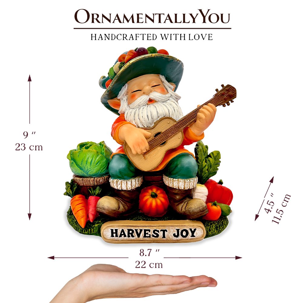Veggie Farmer Gnome Figurine, 9" Ukulele Playing Vegetable Dwarf Garden Statue Resin Statues OrnamentallyYou 