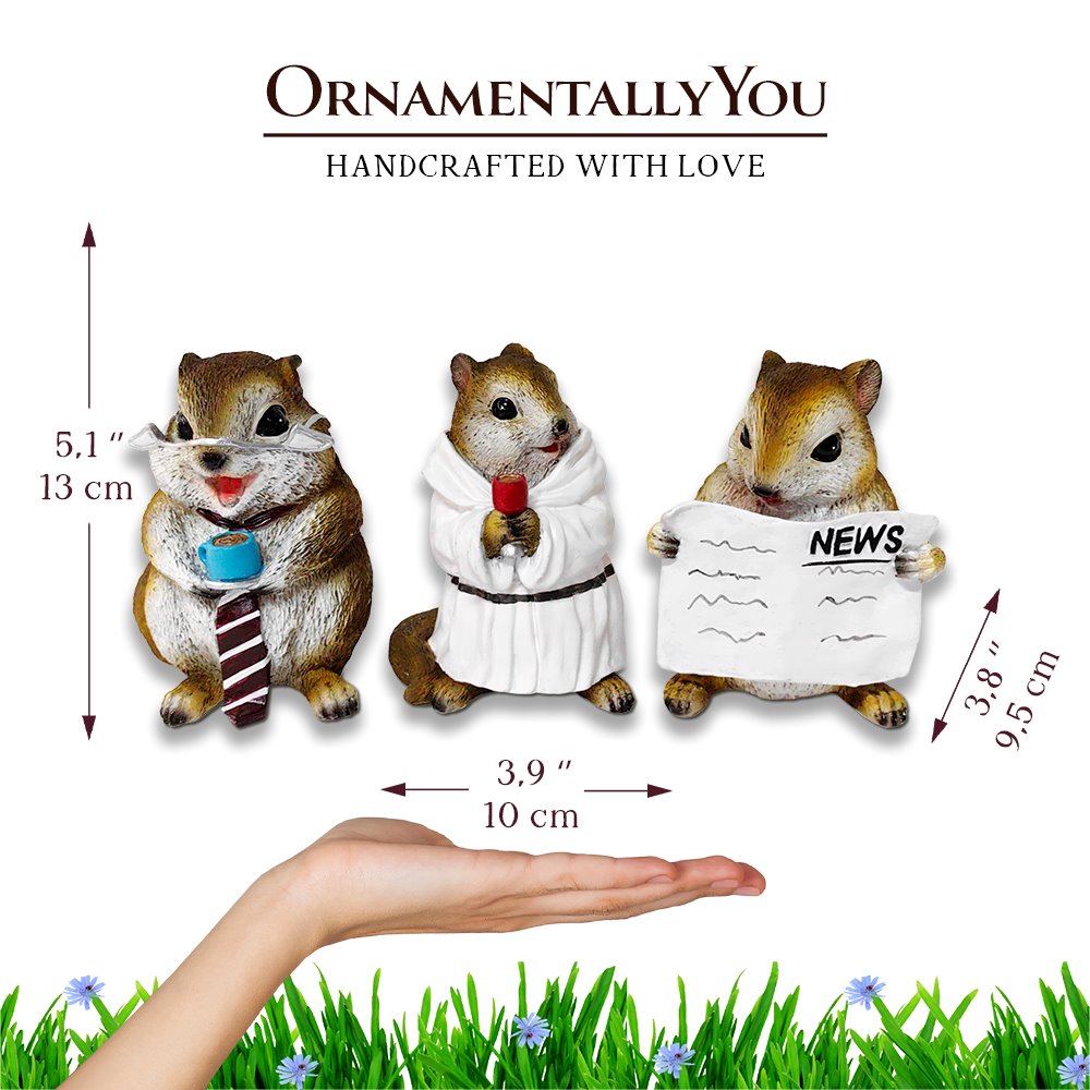 (Pre-Order) Whimsical Chipmunk Trio Set of Three Figurines, 5" Cute Desk Decor and Garden Statues Resin Statues OrnamentallyYou 