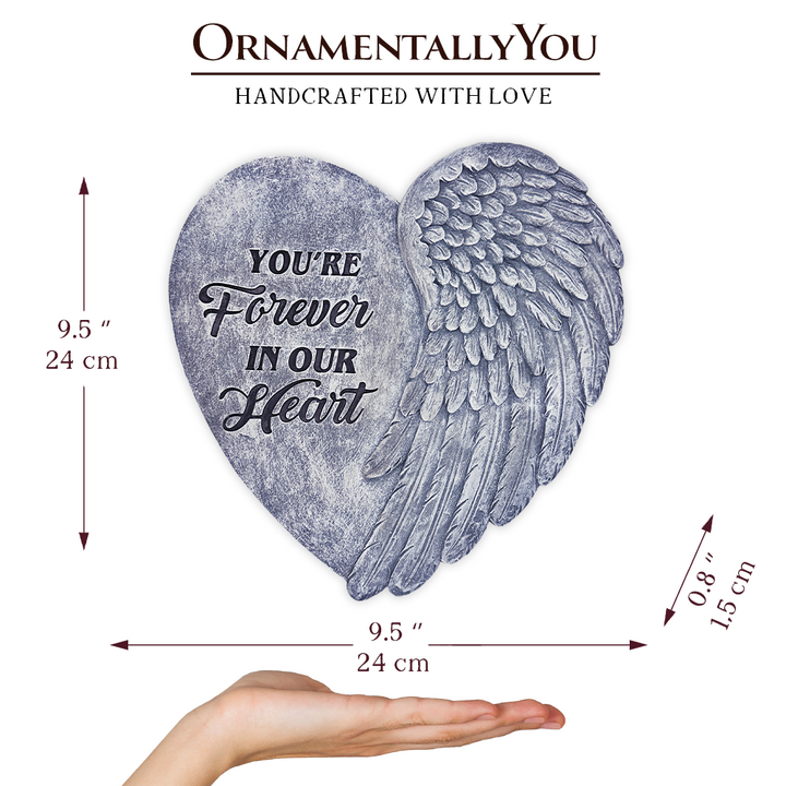 You’re Forever in Our Hearts Angel Wing Stepping Stone, 9.5" Garden Decorative Memorial Resin Figurine
