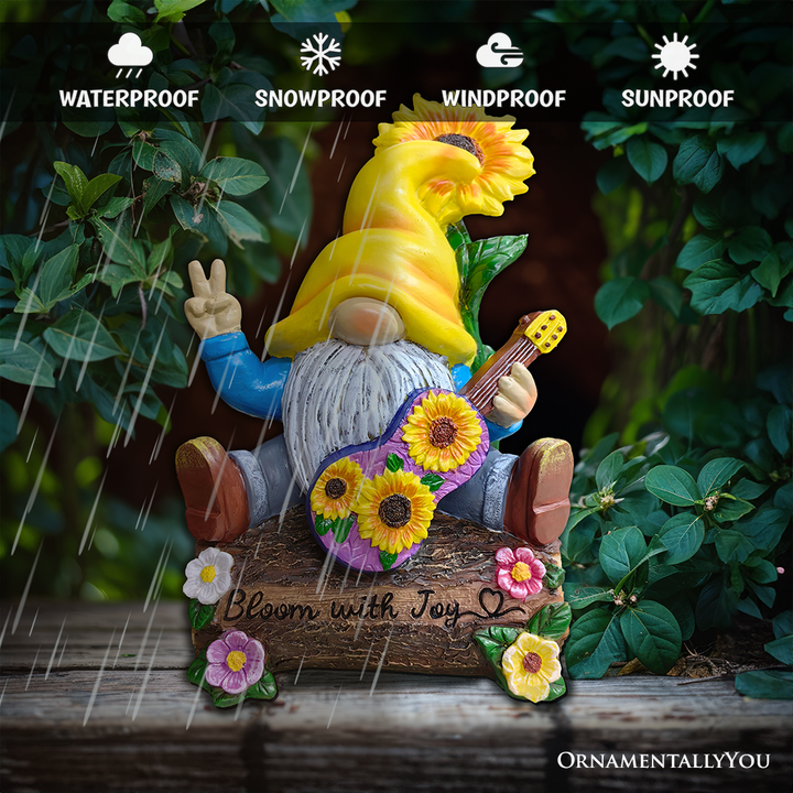 (Pre-Order) Bloom with Joy Sunflower Gnome 10" Garden Statue Figurine with Guitar, Spring and Summer Home Decoration