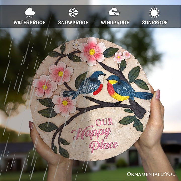 Blossoming Songbirds Positivity Stepping Stone, 9.5" Happiness Garden Decoration and Support Gift Resin Statues OrnamentallyYou 