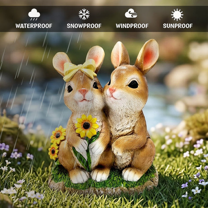 Bunny Embrace Garden Statue, 8" Hugging Rabbit Couple Figurine Outdoor Decor Resin Statues OrnamentallyYou 