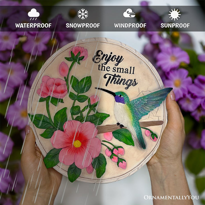 Enjoy the Small Things Hummingbird Stepping Stone, 9.5" Decorative Garden Appreciation Gift Resin Statues OrnamentallyYou 