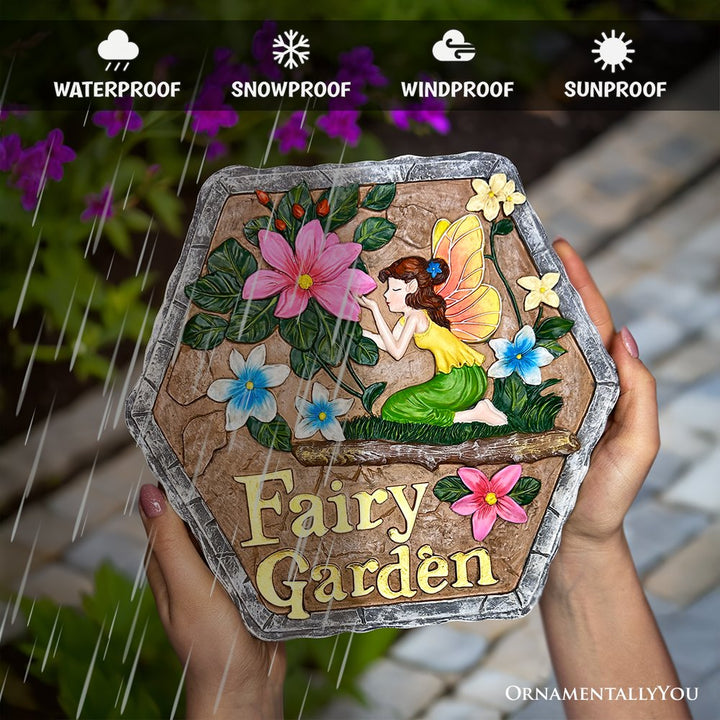Fairy Kisses and Flowers Garden Stepping Stone, 9.5" Outdoor Decoration Statue Resin Statues OrnamentallyYou 