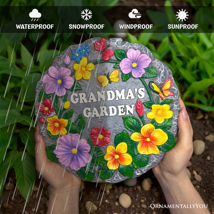 Grandma’s Garden Floral Stepping Stone, 9.5" Decorative Outdoor Decoration Resin Statues OrnamentallyYou 