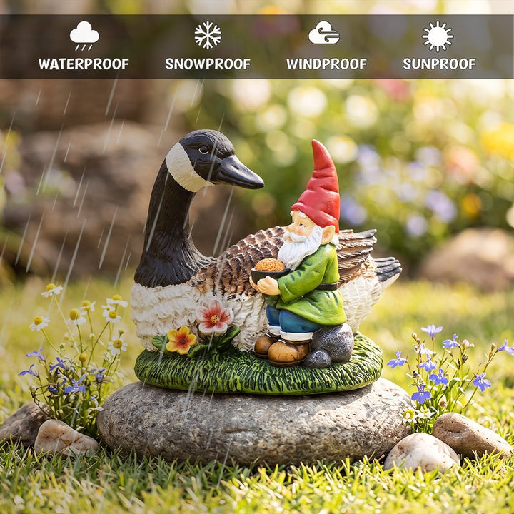 Gus the Canadian Goose & Gnorman the Gnome Garden Statue, 7" Figurine and Outdoor Decoration Resin Statues OrnamentallyYou 