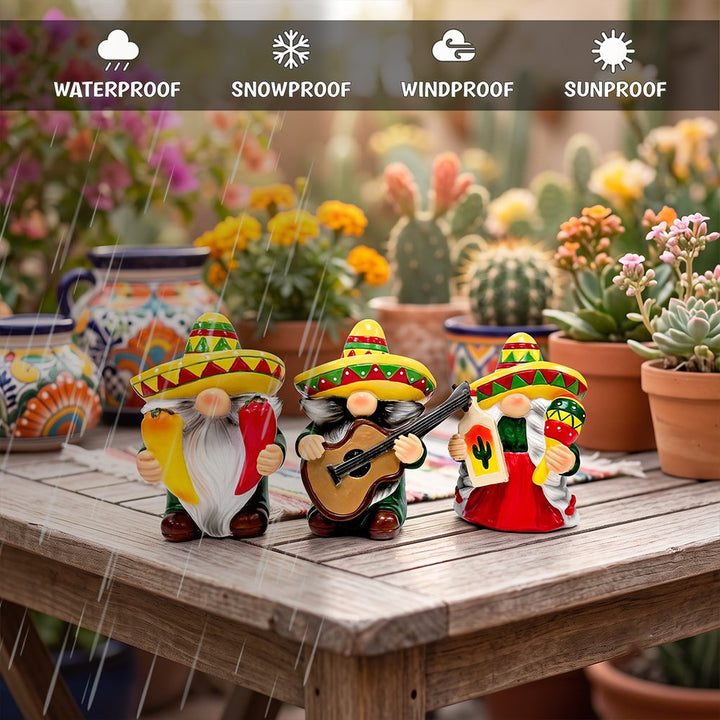 Mexican Gnome Garden Statue Set of 3, 4" Fiesta Dwarf Figurines Outdoor Decor Resin Statues OrnamentallyYou 