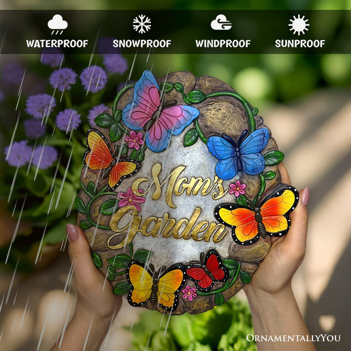 Mom’s Garden with Butterflies Stepping Stone, 9.5" Decorative Outdoor Decoration Resin Statues OrnamentallyYou 