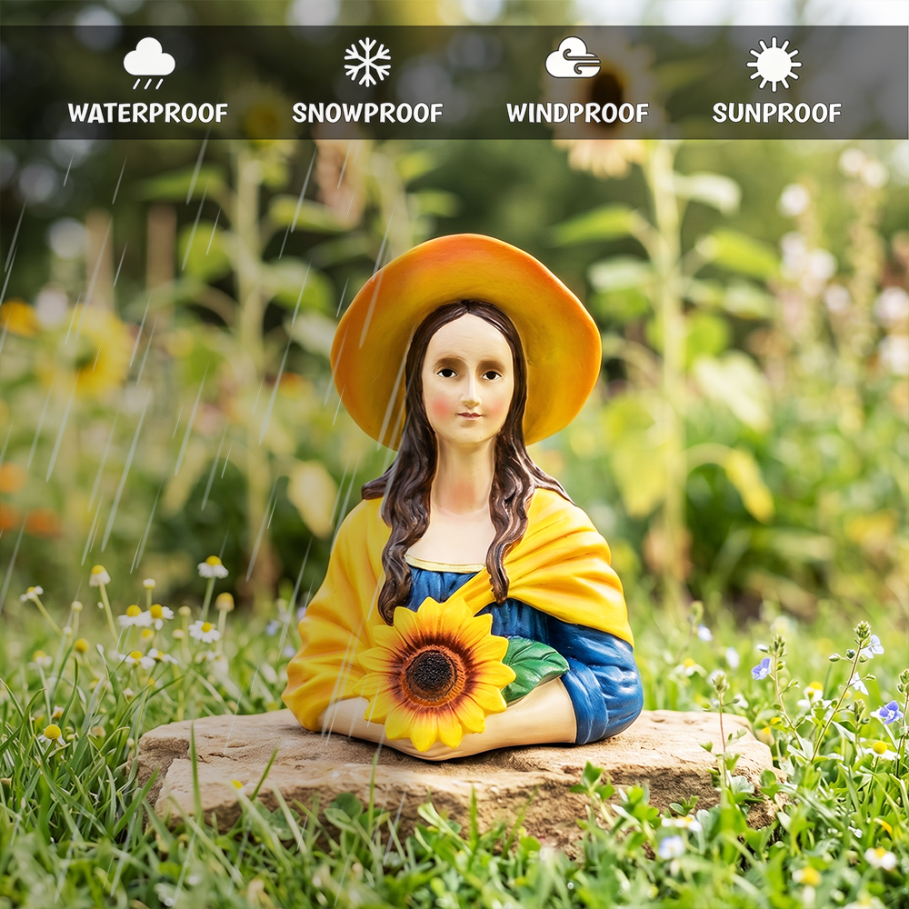 Mona Lisa The Sunflower Guardian Art Sculpture Figurine, 7" Spring Garden Statue and Leonardo Da Vinci Mix