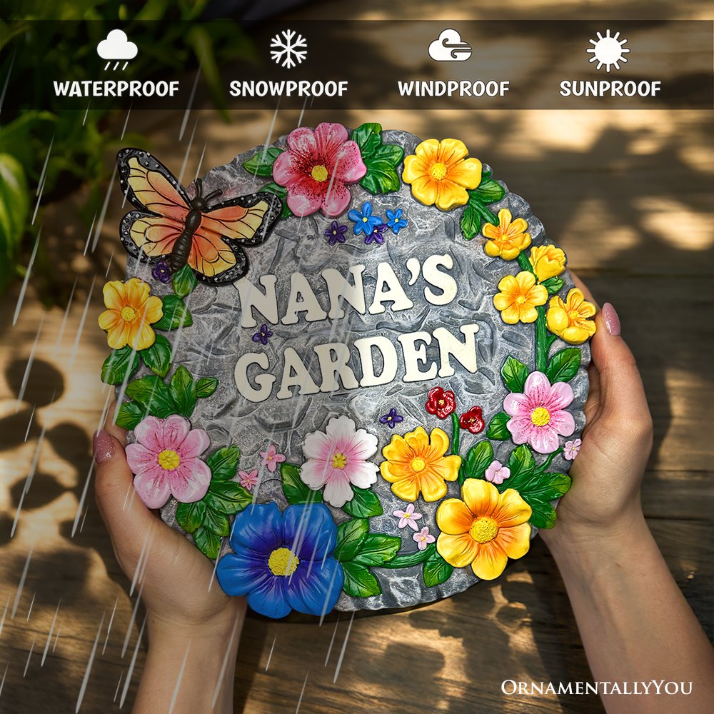Nana’s Garden Floral Stepping Stone, 9.5" Decorative and Gift for Grandmother Resin Statues OrnamentallyYou 