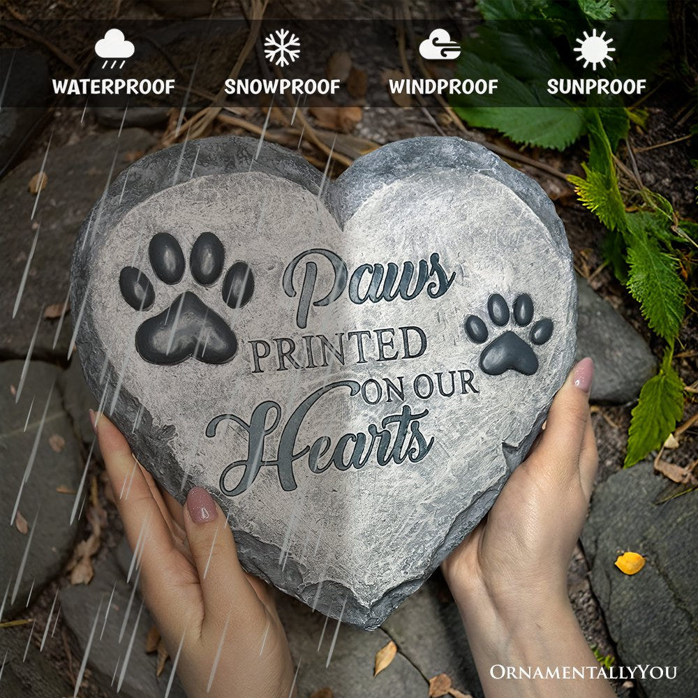 Paws Printed on our Hearts Memorial Stepping Stone for Pet, 9.5" Dog Funeral and Pet Cemetery Decor Resin Statues OrnamentallyYou 