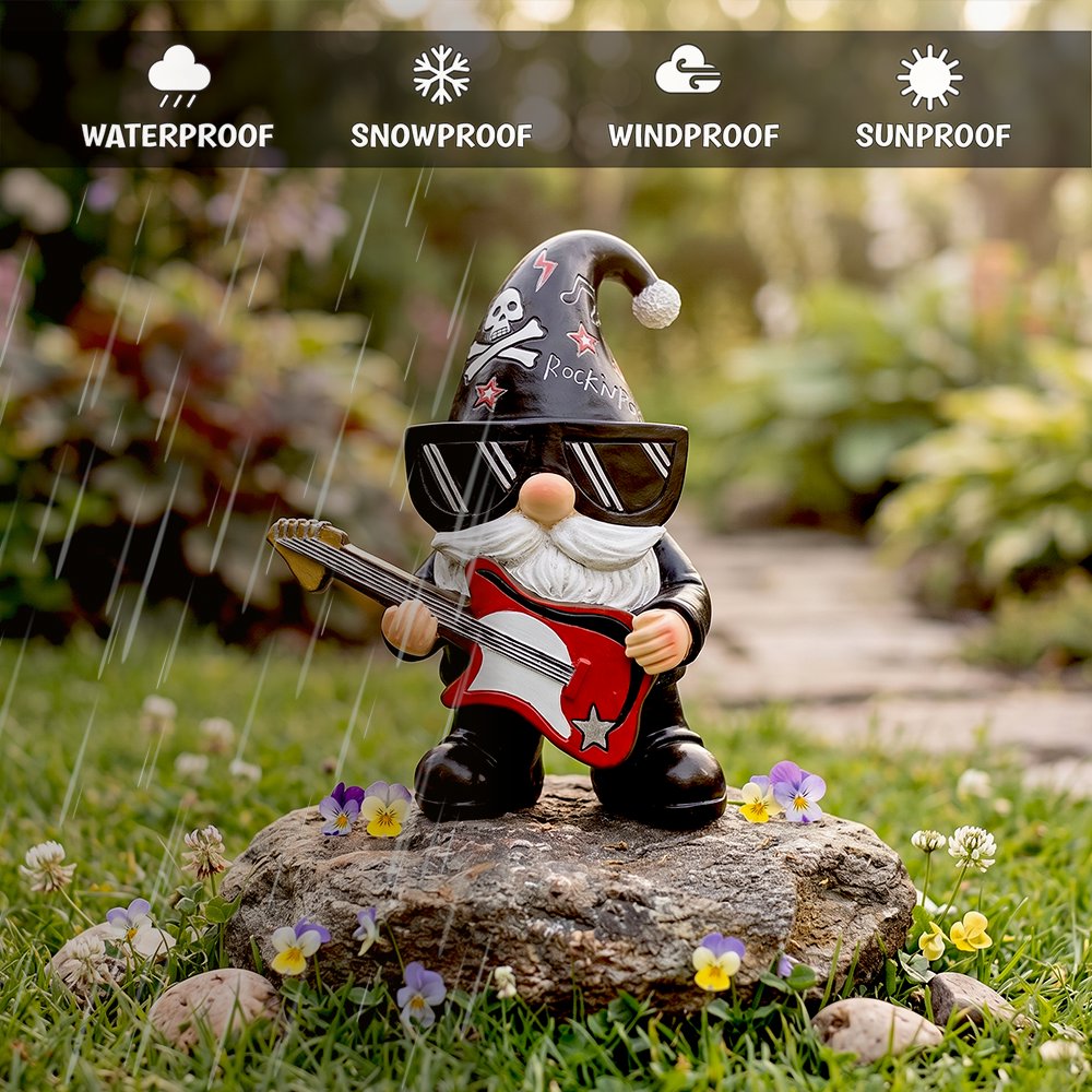 Rockstar Gnome Garden Statue, 7.5" Electric Guitar Playing Dwarf Figurine Resin Statues OrnamentallyYou 