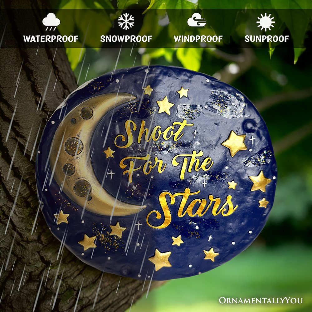Shoot for the Stars Stepping Stone, 9.5" Galactic Moon and Stars Space Themed Gift Resin Statues OrnamentallyYou 