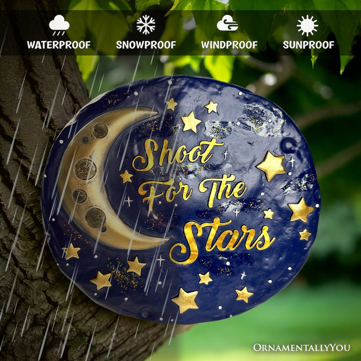 Shoot for the Stars Stepping Stone, 9.5" Galactic Moon and Stars Space Themed Gift Resin Statues OrnamentallyYou 